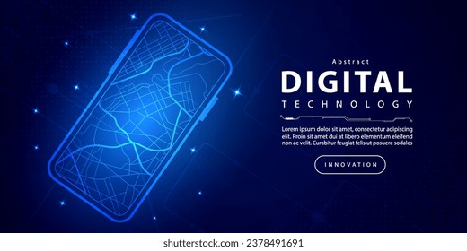 Resumen de tecnología digital futurista gps de mapas seguimiento fondo azul, tecnología de ciberciencia, comunicación de innovación futuro Ai big data, conexión de red de internet, vector de ilustración de alta tecnología de nube