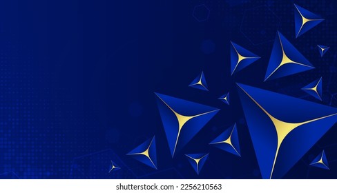Abstract digital technology futuristic polygonal blue background, Cyber science tech, Innovation communication future, Ai big data, internet network connection, Cloud hi-tech poly illustration vector