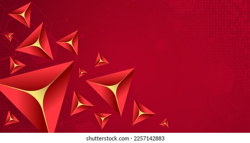 Abstract digital technology futuristic polygonal red background, Cyber science tech, Innovation communication future, Ai big data, internet network connection, Cloud hi-tech poly illustration vector