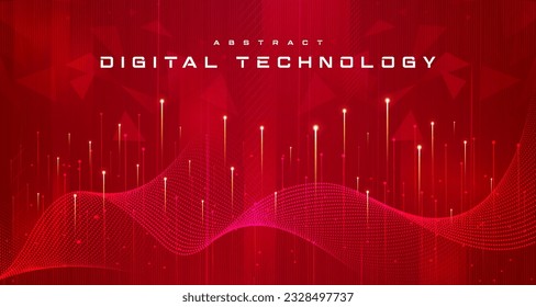 Abstract digital technology futuristic red background, Cyber information data science tech, Innovation communication future, Ai big data, internet network connection, Cloud hi-tech illustration vector