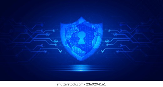 Abstract digital technology futuristic secure key lock safe blue background, Cyber security science tech, Innovation future Ai big data, Internet network connection, Cloud hi-tech illustration vector