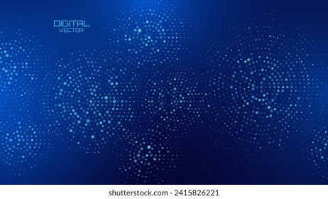 Resumen del patrón de círculos de semitono de tecnología digital. Efecto Ripple Digital de partículas de hexágono. Antecedentes de la Presentación de Ciencia Tecnológica de Hi. Ilustración vectorial.