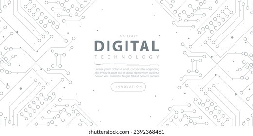 Abstract digital technology hi tech futuristic grey white background, cyber information communication, innovation future tech data, internet network connection, Ai big data lines dots, circuit vector