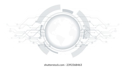 Abstract digital technology hi tech futuristic grey white background, cyber information communication, innovation future tech data, internet network connection, Ai big data lines dots, circuit vector