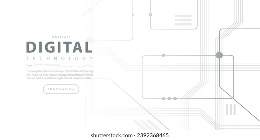 Abstract digital technology hi tech futuristic grey white background, cyber information communication, innovation future tech data, internet network connection, Ai big data lines dots, circuit vector