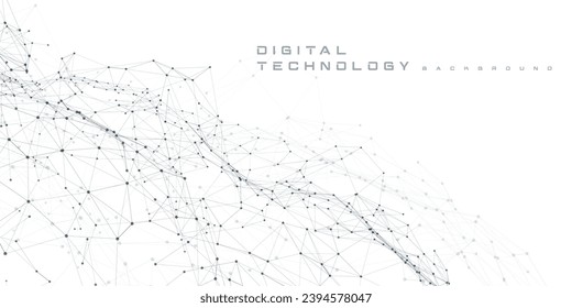 Abstract digital technology hi tech futuristic grey white background, cyber information communication, innovation future tech data, internet network connection, Ai big data lines dots, circuit vector