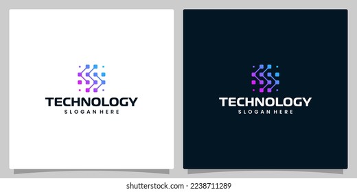 Abstract Digital technology logo design template with initial letter S graphic design illustration. Symbol for tech, internet, system, Artificial Intelligence and computer.