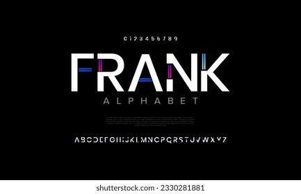 Abstract digital technology logo font alphabet. Minimal modern urban fonts for logo, brand etc. Typography typeface uppercase lowercase and number. vector illustration