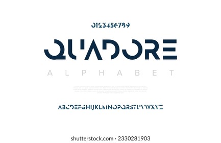 Abstract digital technology logo font alphabet. Minimal modern urban fonts for logo, brand etc. Typography typeface uppercase lowercase and number. vector illustration