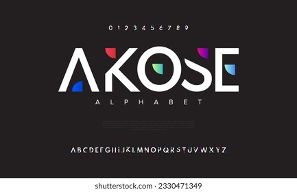 Resumen del alfabeto de fuente del logotipo de la tecnología digital. Fuentes urbanas modernas mínimas para logotipo, marca, etc. Tipografía tipo de letra mayúsculas minúsculas y número. ilustración vectorial