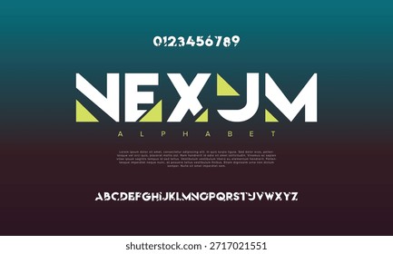 Abstractas alfabeto de fuente de logotipo de tecnología digital. Fuentes urbanas modernas mínimas para el logotipo, la marca, etc. Tipografía tipografía mayúscula minúscula y número. Ilustración vectorial