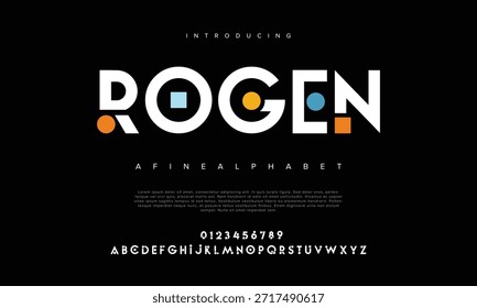 Abstract digital technology logo font alphabet. Minimal modern urban fonts for logo, brand etc. Typography typeface uppercase lowercase and number. vector illustration