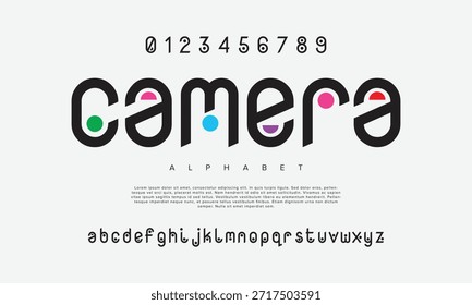 Abstractas alfabeto de fuente de logotipo de tecnología digital. Fuentes urbanas modernas mínimas para el logotipo, la marca, etc. Tipografía tipografía mayúscula minúscula y número. Ilustración vectorial