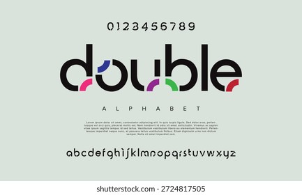 Abstrato digital tecnologia logotipo alfabeto de fonte. Mínimo fontes urbanas modernas para logotipo, marca etc. Tipografia fonte maiúscula minúscula e número. ilustração vetorial