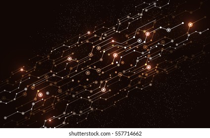 Abstract digital technology on gold background. Various technology elements.