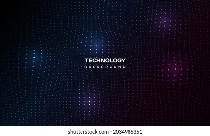 Abstract digital technology particles mesh dark background. Digital network illustration with 3D tech particle grid surface. Abstract big data concept technology background. Vector illustration.