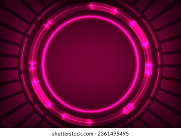 Abstract digital technology red len neon light line dynamic circle background. vector illustration.