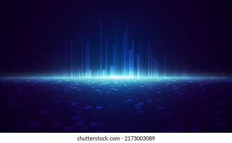 Abstract Digital Technology or Science Background. Blue Perspective Grid with Light Effects. Vector for Your Graphic Design.