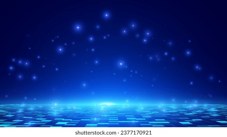 Resumen de tecnología digital o fondo científico. Cuadrícula de perspectiva azul con efectos de luz. La realidad virtual del ciberespacio tiene fondo. Vector para su diseño gráfico.