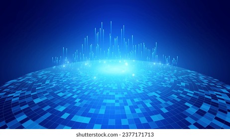 Abstract Digital Technology or Science Background. Blue Perspective Grid with Light Effects. Cyberspace Virtual Reality Metaverse Background. Vector for Your Graphic Design.