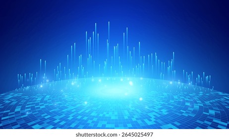 Resumo da tecnologia digital ou da ciência. Grade de Perspectiva Azul com Efeitos de Luz. Vetor para seu design gráfico.