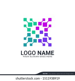 Abstract digital technology symbol logo design. Editable logo design