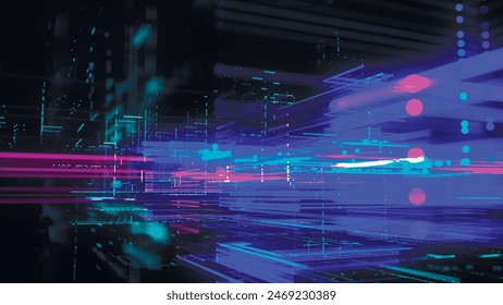 Abstract digital technology tunnel. Abstract futuristic sci-fi tunnel with particles and lines mesh. Connection and connections concept. Big data. 3D vector illustration.