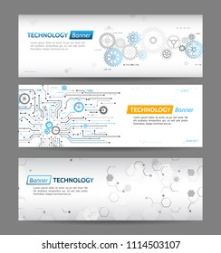 Abstract digital technology web design concept. High tech computer innovation web tamplates . Mechanism with integrated gears for internet presentations.
