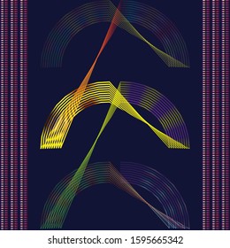 Abstract digital themed multi color  line art against a dark background.