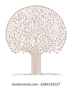 Un árbol digital abstracto formado a partir de circuitos y nodos, simbolizando el crecimiento tecnológico y la interconexión.