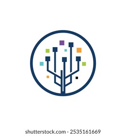 abstract digital tree logo template