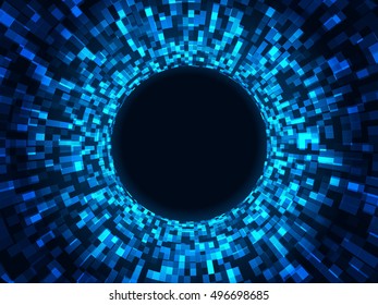 Abstract Digital Tunnel. Glowing Technology Background. Abstract Cyber Background for Your Designs. Vector Illustration.