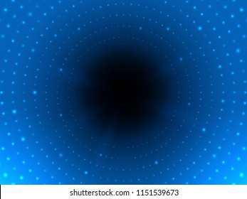 Abstract digital tunnel with light at the end. Futuristic cyber background. Bright glowing pipe. Modern backdrop for web. Vector illustration.