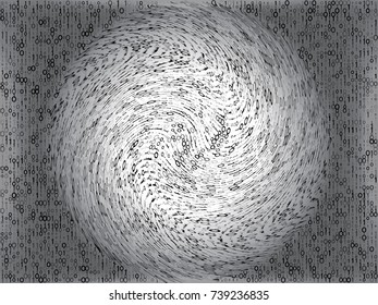 Abstract digital twisted binary code on a blue background. Hex code digital concept. Hi tech vector illustration.