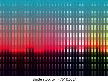 Abstract Digital Urban Landscape of Colorful Square Dots. Futuristic Blur Background. EPS 10 Vector.