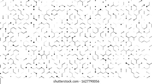 Abstract digital vector background with texture from hexagons, lines and dots.