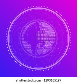 Abstract digital vector illustration of the Earth globe in neon colors