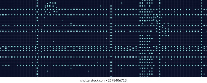 Grade de tecnologia vetorial digital abstrata com pontos azuis no fundo escuro.