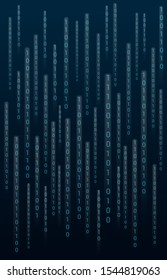 Abstract digital vertical background with glowing light streams of binary computer code. Vector illustration