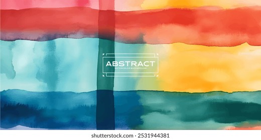 Ein abstrakter digitaler Aquarellhintergrund mit horizontalen Farbbändern, die von rot über orange über gelb über grün bis blau übergehen.