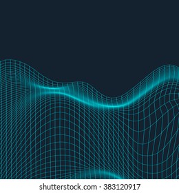 Abstract digital wave background. Cyberspace wavy grid. 3d technology vector illustration.Wavy surface.