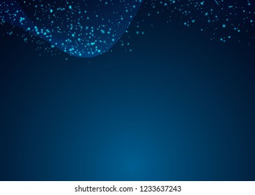 Abstract digital wave blue on dark background. Wire frame 3D mesh network line, design sphere, dot and structure. Vector illustration eps 10.