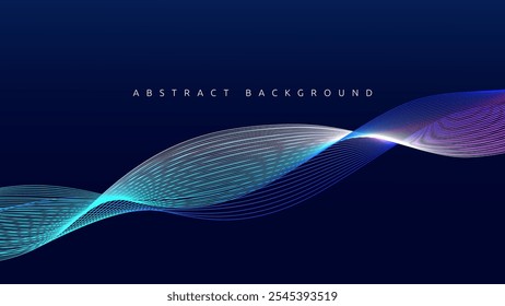 Abstract Digital Wave with Blue and Pink Gradient on a Navy Background. glowing wave lines. Dynamic wave. Modern flowing wavy lines. Futuristic technology concept.