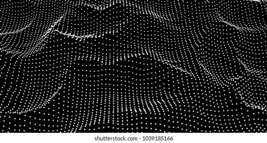Abstract digital wave grid consist of particles . Futuristic vector illustration . Connection visualization .