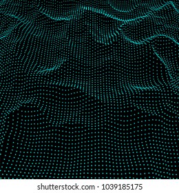 Abstract digital wave grid consist of particles . Futuristic vector illustration . Connection visualization .