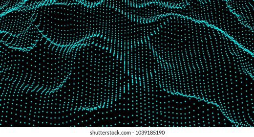 Abstract digital wave grid consist of particles . Futuristic vector illustration . Connection visualization .