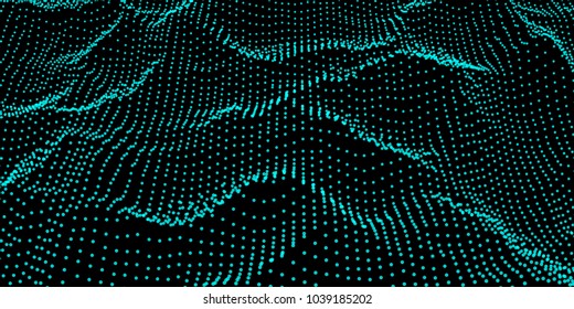 Abstract digital wave grid consist of particles . Futuristic vector illustration . Connection visualization .