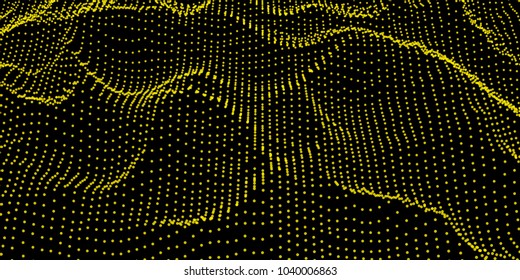 Abstract digital wave grid consist of particles . Futuristic vector illustration . Connection visualization .