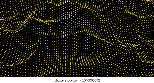 Abstract digital wave grid consist of particles . Futuristic vector illustration . Connection visualization .