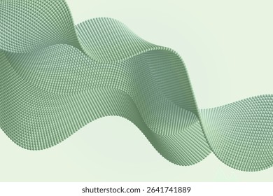 Abstract digital wave made of volume particles flowing in a rhythmic wavy motion on a soft modern background